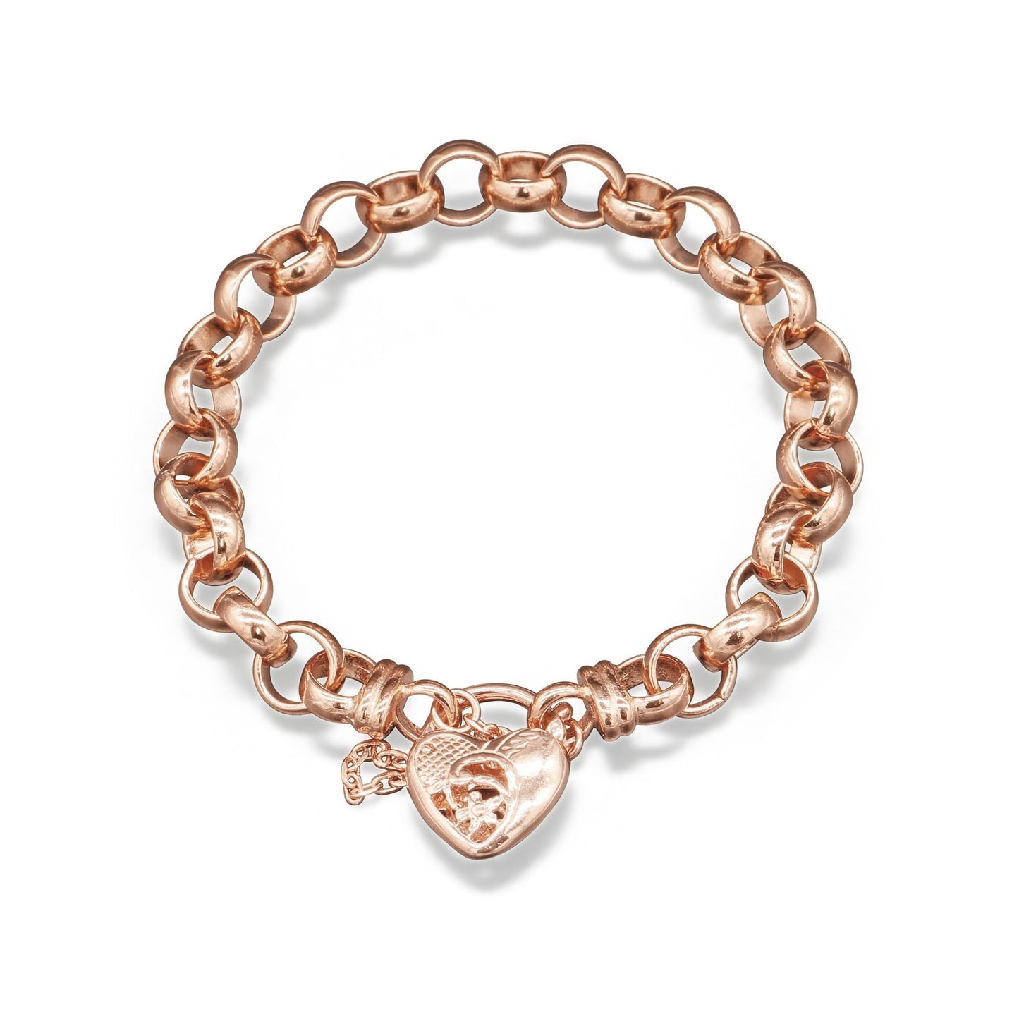 18ct Heavy Rose Gold Plated 10mm Belcher Chain Bracelet with a Vegas Heart Locket - USA Made - Brands N More