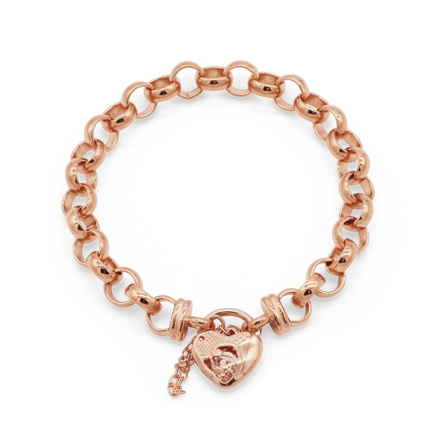 18ct Heavy Rose Gold Plated 10mm Belcher Chain Bracelet with a Vegas Heart Locket - USA Made - Brands N More
