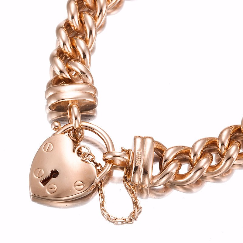 18ct Heavy Rose Gold Plated 12mm Euro Curb Chain Bracelet Featuring a Plain Locket - USA Made - Brands N More