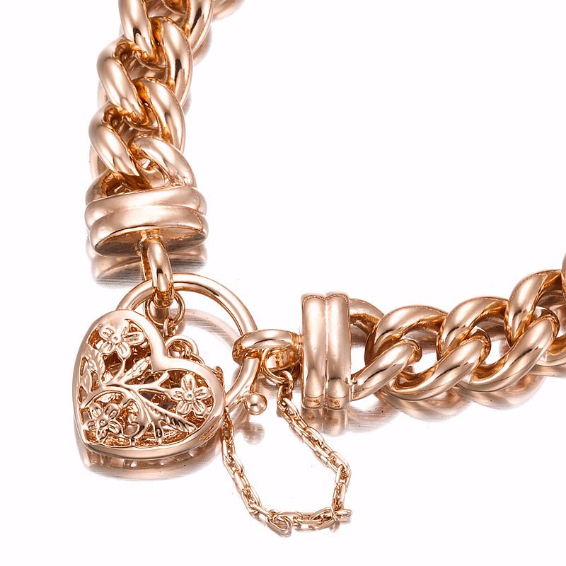 18ct Heavy Rose Gold Plated 12mm Euro Curb Chain Bracelet with a Filigree Locket - USA Made - Brands N More