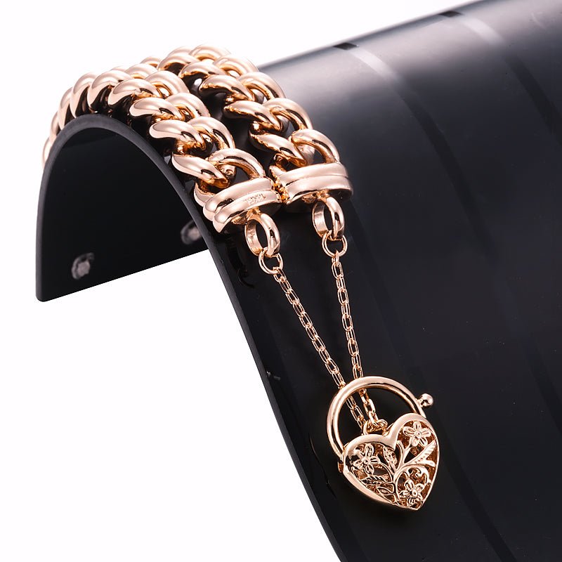 18ct Heavy Rose Gold Plated 12mm Euro Curb Chain Bracelet with a Filigree Locket - USA Made - Brands N More