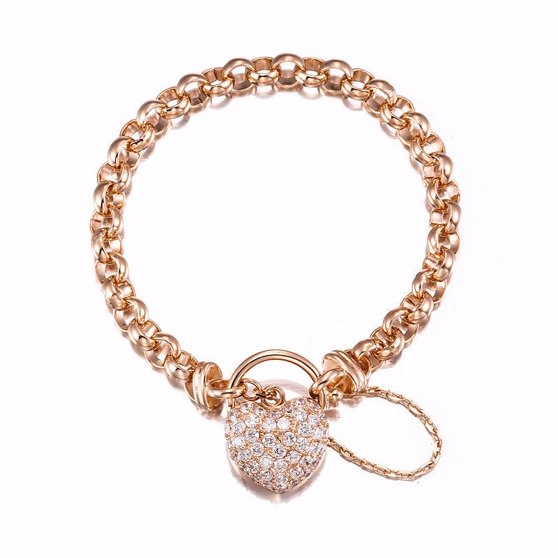 18ct Heavy Rose Gold Plated 6mm Belcher Chain Bracelet Featuring a Simulated Diamond Locket - USA Made - Brands N More