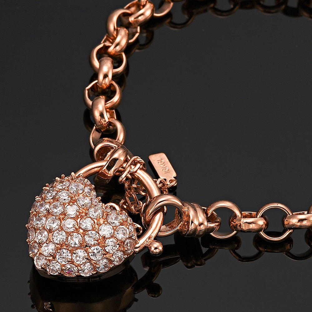 18ct Heavy Rose Gold Plated 6mm Belcher Chain Bracelet Featuring a Simulated Diamond Locket - USA Made - Brands N More
