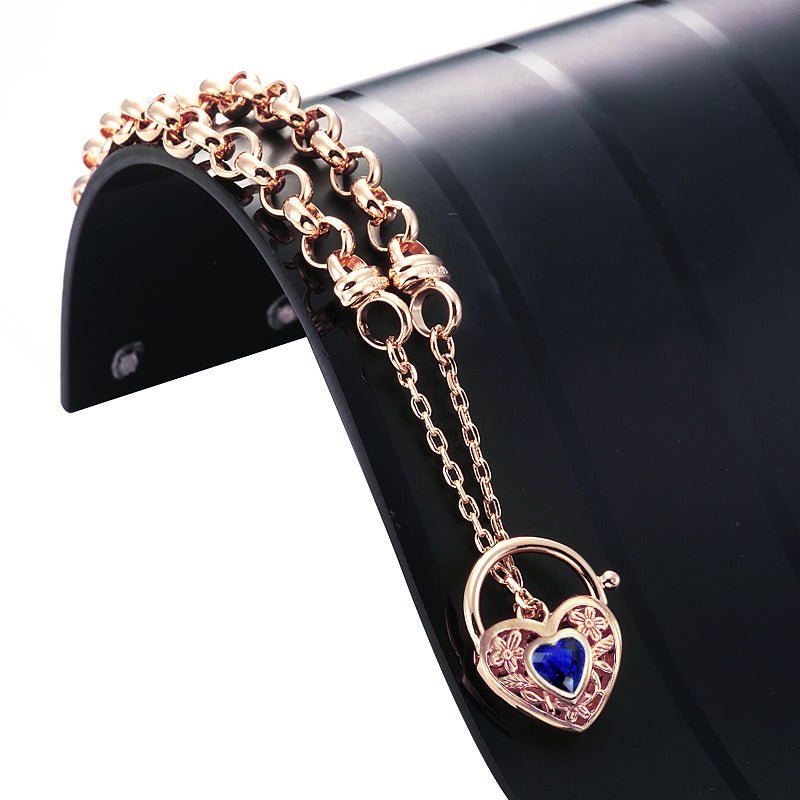 18ct Heavy Rose Gold Plated 6mm Belcher Chain Bracelet with a Dark Blue Filigree Locket - USA Made - Brands N More
