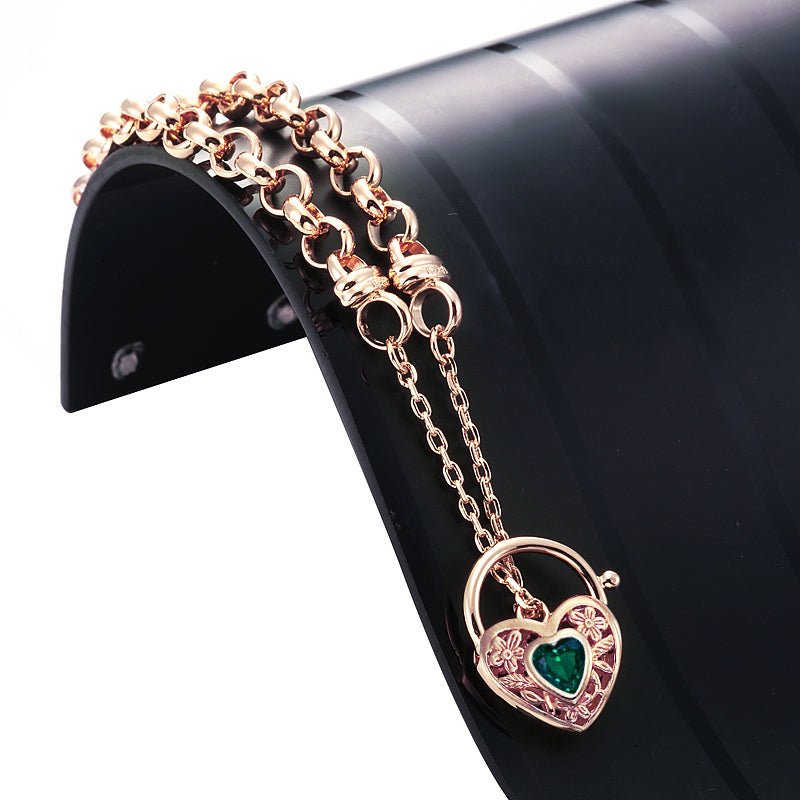 18ct Heavy Rose Gold Plated 6mm Belcher Chain Bracelet with a Green Filigree Locket - USA Made - Brands N More