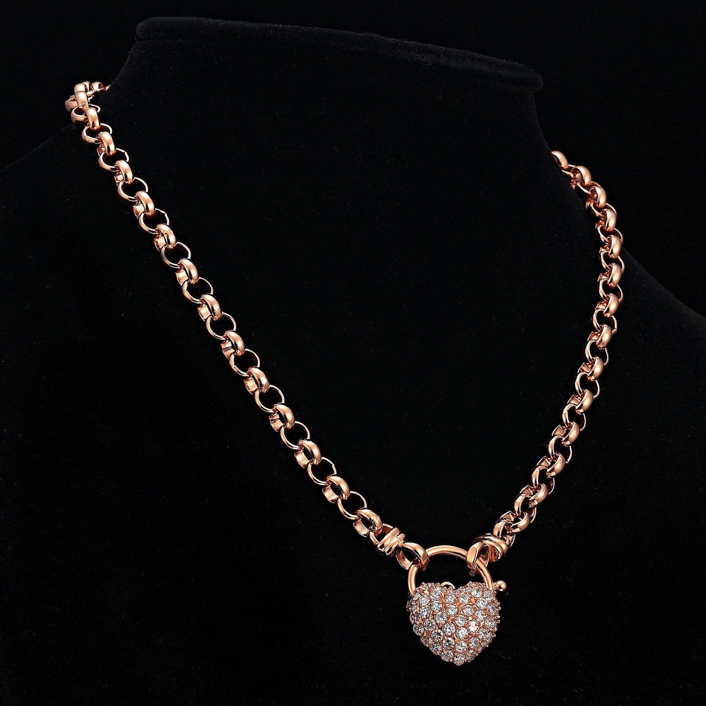 18ct Heavy Rose Gold Plated 6mm Belcher Chain Necklace Featuring a Simulated Diamond Locket - USA Made - Brands N More