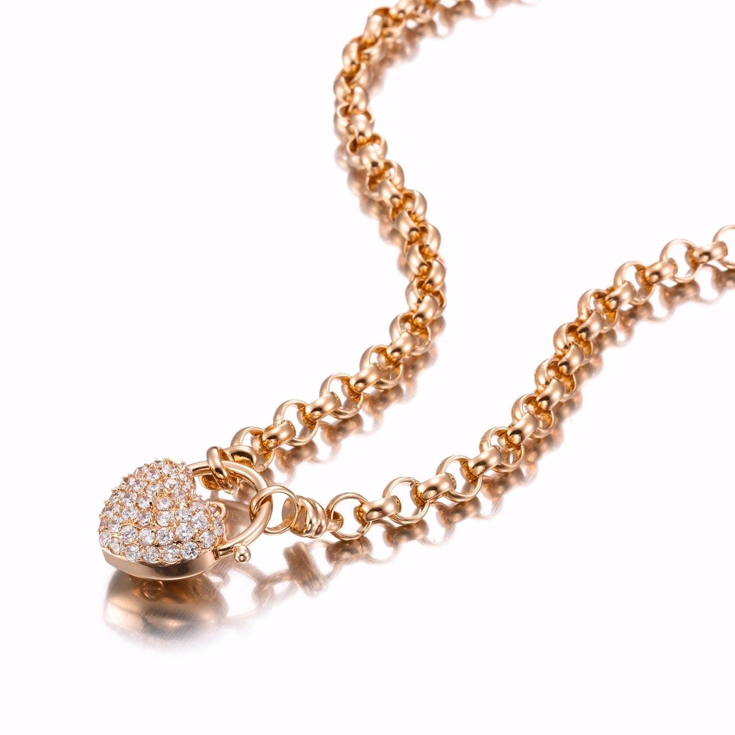 18ct Heavy Rose Gold Plated 6mm Belcher Chain Necklace Featuring a Simulated Diamond Locket - USA Made - Brands N More