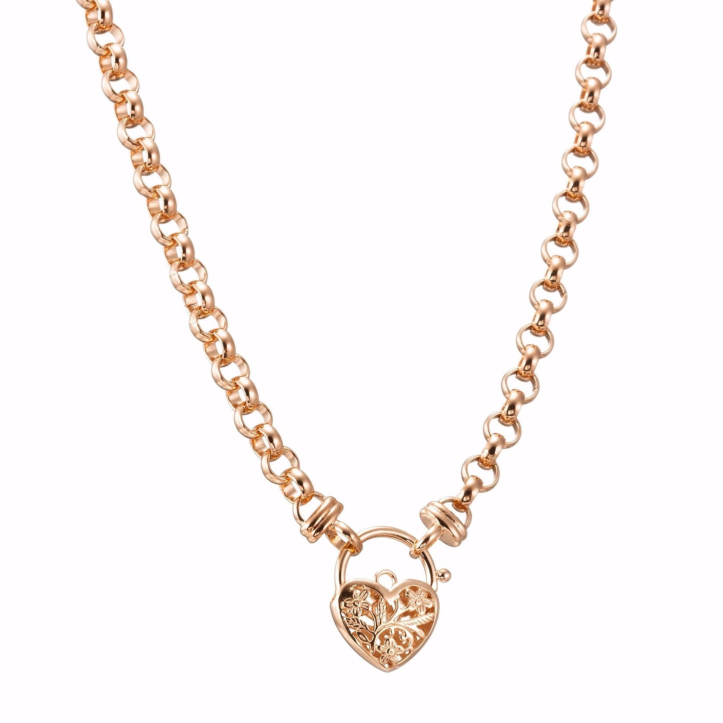 18ct Heavy Rose Gold Plated 6mm Belcher Chain Necklace with a Filigree Locket - USA Made - Brands N More