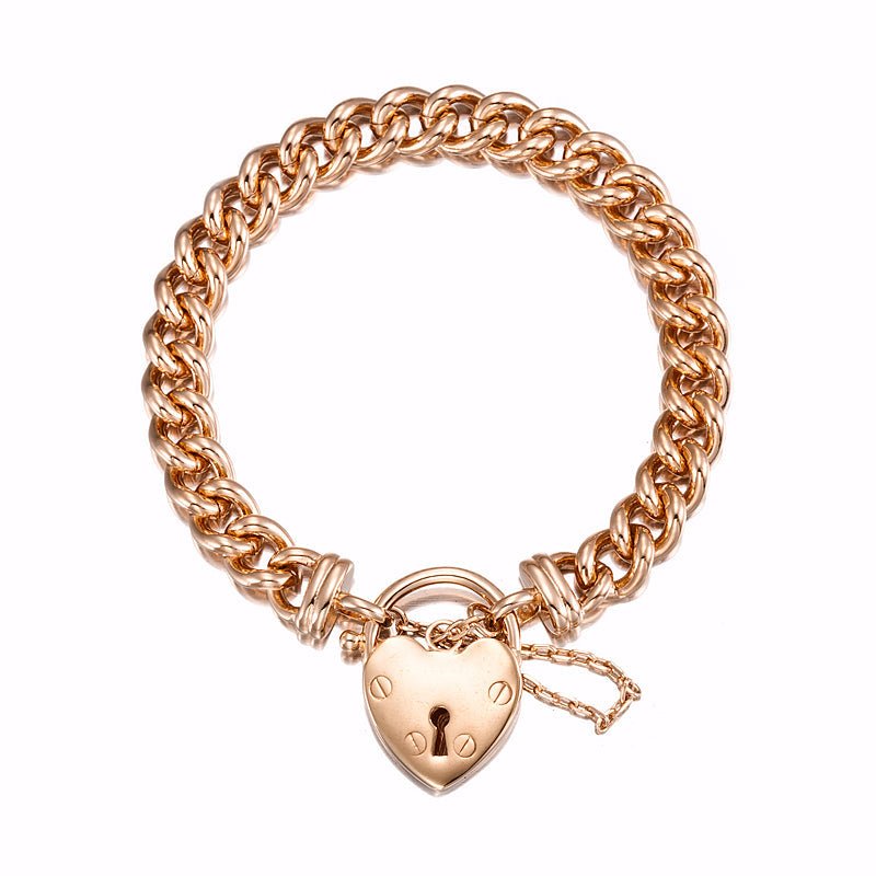 18ct Heavy Rose Gold Plated Euro Chain Bracelet Featuring a Plain Locket - USA Made - Brands N More