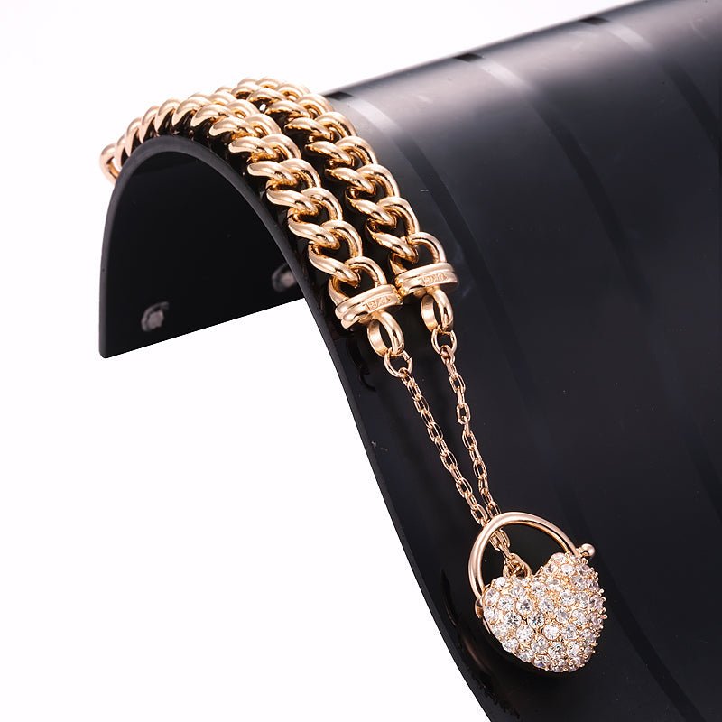 18ct Heavy Rose Gold Plated Euro Chain Bracelet Featuring a Simulated Diamond Locket - USA Made - Brands N More