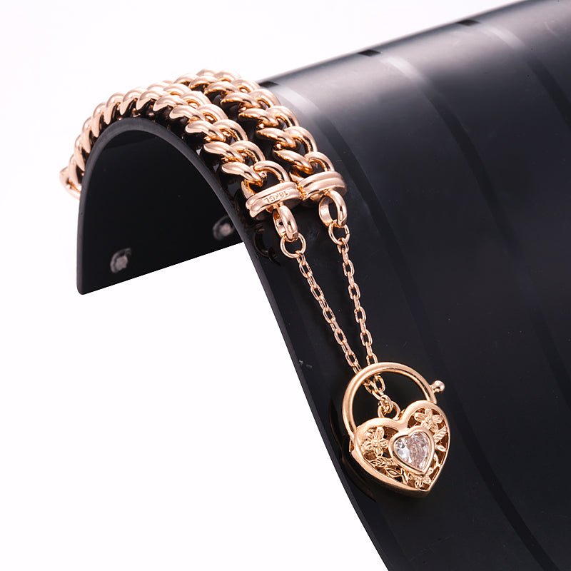 18ct Heavy Rose Gold Plated Euro Chain Bracelet with a Filigree Locket Featuring a Simulated Diamond - USA Made - Brands N More