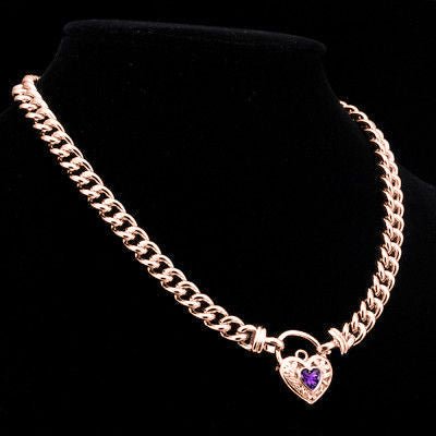 18ct Heavy Rose Gold Plated Euro Chain Necklace with a Purple Filigree Locket - USA Made - Brands N More