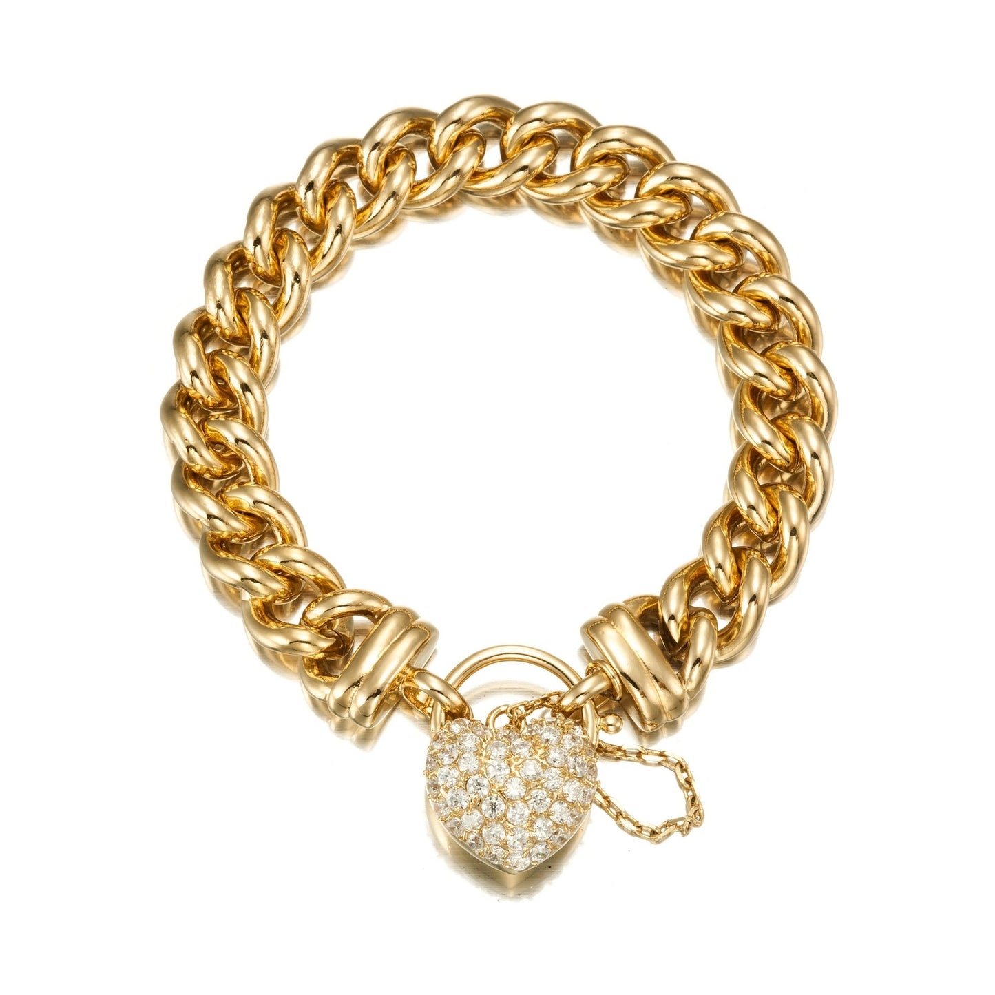 18ct Heavy Yellow Gold Plated 12mm Euro Curb Chain Bracelet Featuring a Simulated Diamond Locket - USA Made - Brands N More