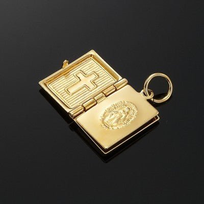 18ct Heavy Yellow Gold Plated Bible Pendant (Opens with 1 bible page) - USA Made - Brands N More