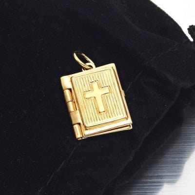 18ct Heavy Yellow Gold Plated Bible Pendant (Opens with 1 bible page) - USA Made - Brands N More
