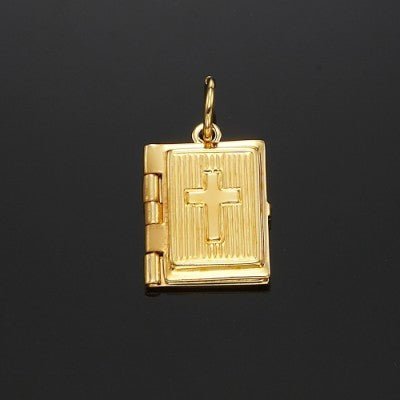 18ct Heavy Yellow Gold Plated Bible Pendant (Opens with 1 bible page) - USA Made - Brands N More