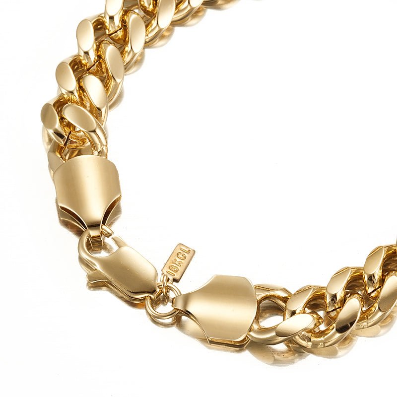 18ct Heavy Yellow Gold Plated Curb Chain Bracelet with Lobster Clasp - USA Made - Brands N More