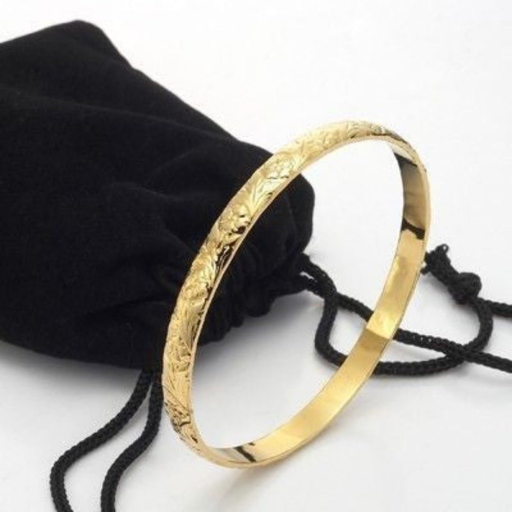 18ct Heavy Yellow Gold Plated Embossed Filigree Women's Bangle - USA Made - Brands N More
