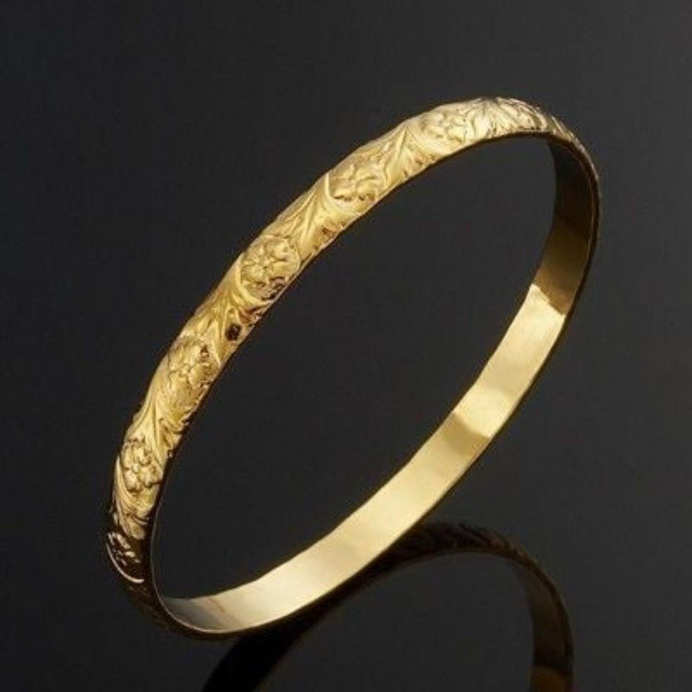18ct Heavy Yellow Gold Plated Embossed Filigree Women's Bangle - USA Made - Brands N More
