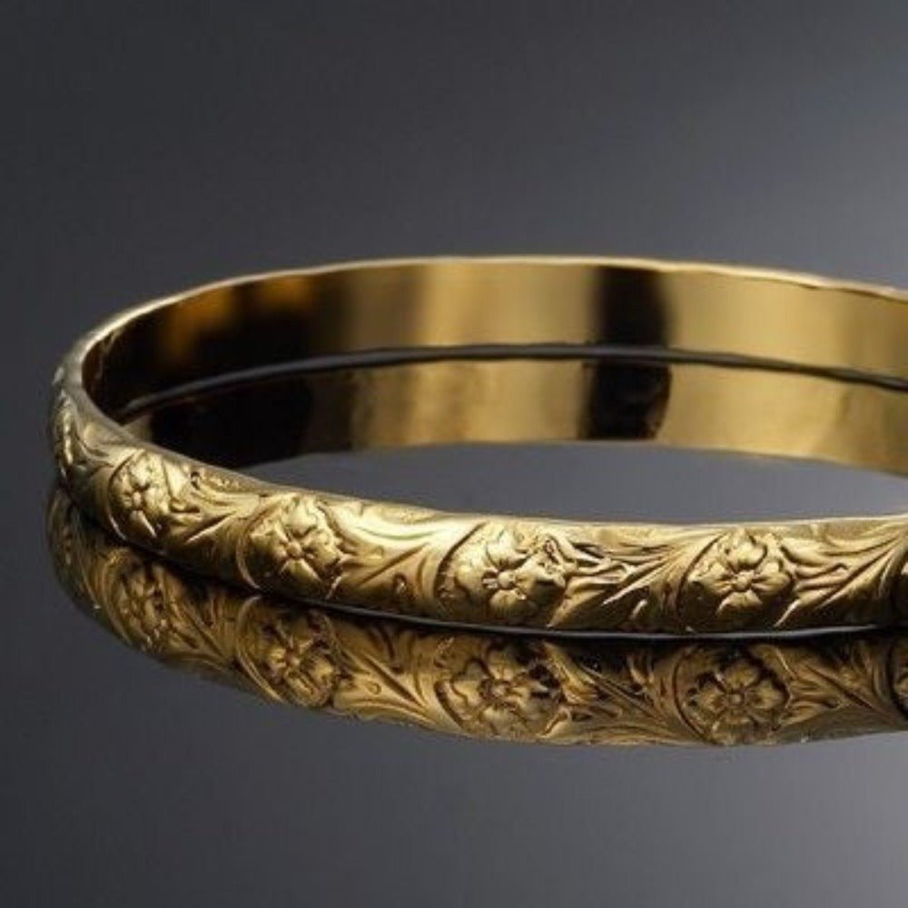 18ct Heavy Yellow Gold Plated Embossed Filigree Women's Bangle - USA Made - Brands N More