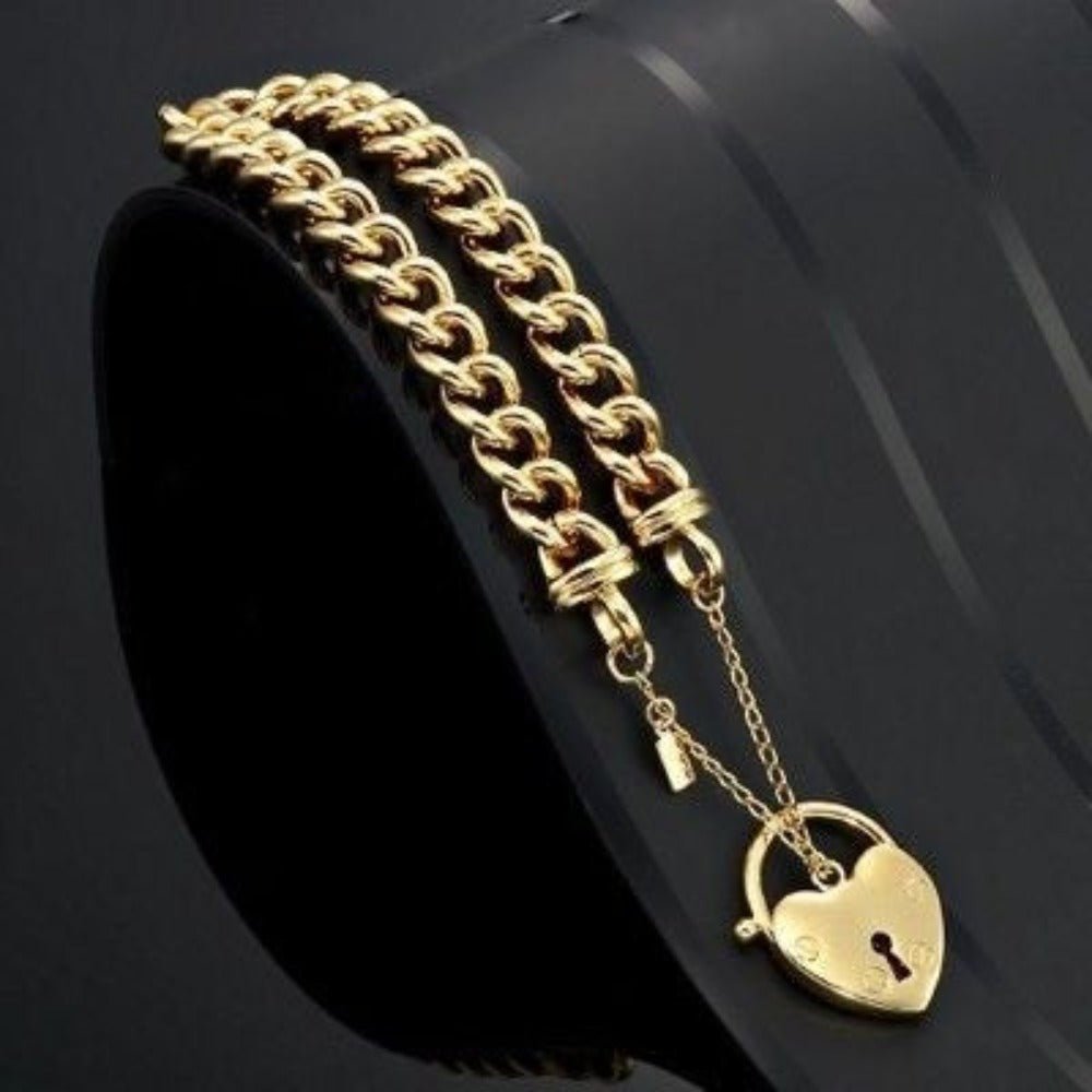 18ct Heavy Yellow Gold Plated Euro Chain Bracelet Featuring a Plain Locket - USA Made - Brands N More