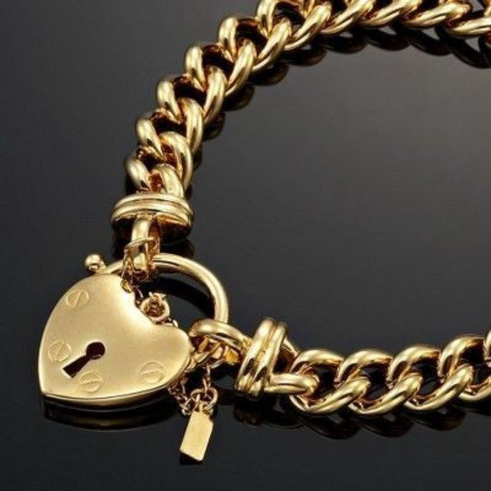 18ct Heavy Yellow Gold Plated Euro Chain Bracelet Featuring a Plain Locket - USA Made - Brands N More
