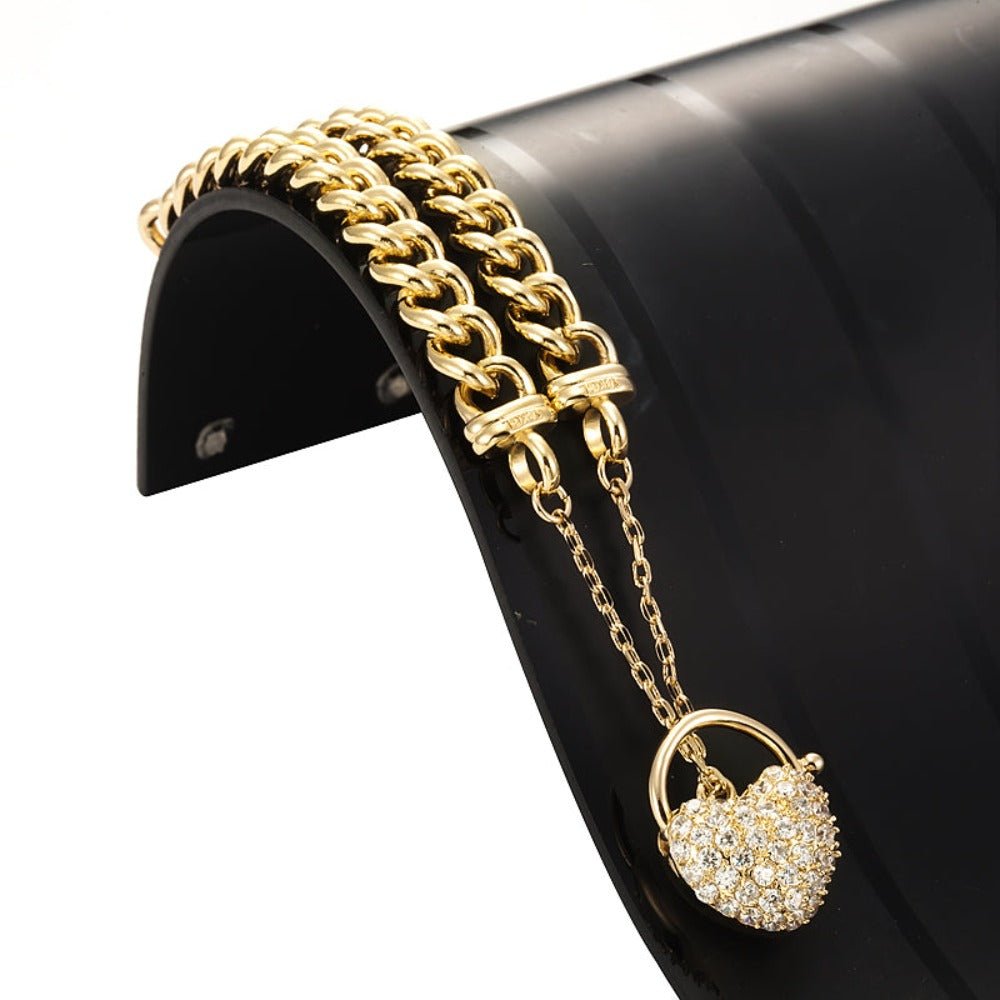 18ct Heavy Yellow Gold Plated Euro Chain Bracelet Featuring a Simulated Diamond Locket - USA Made - Brands N More