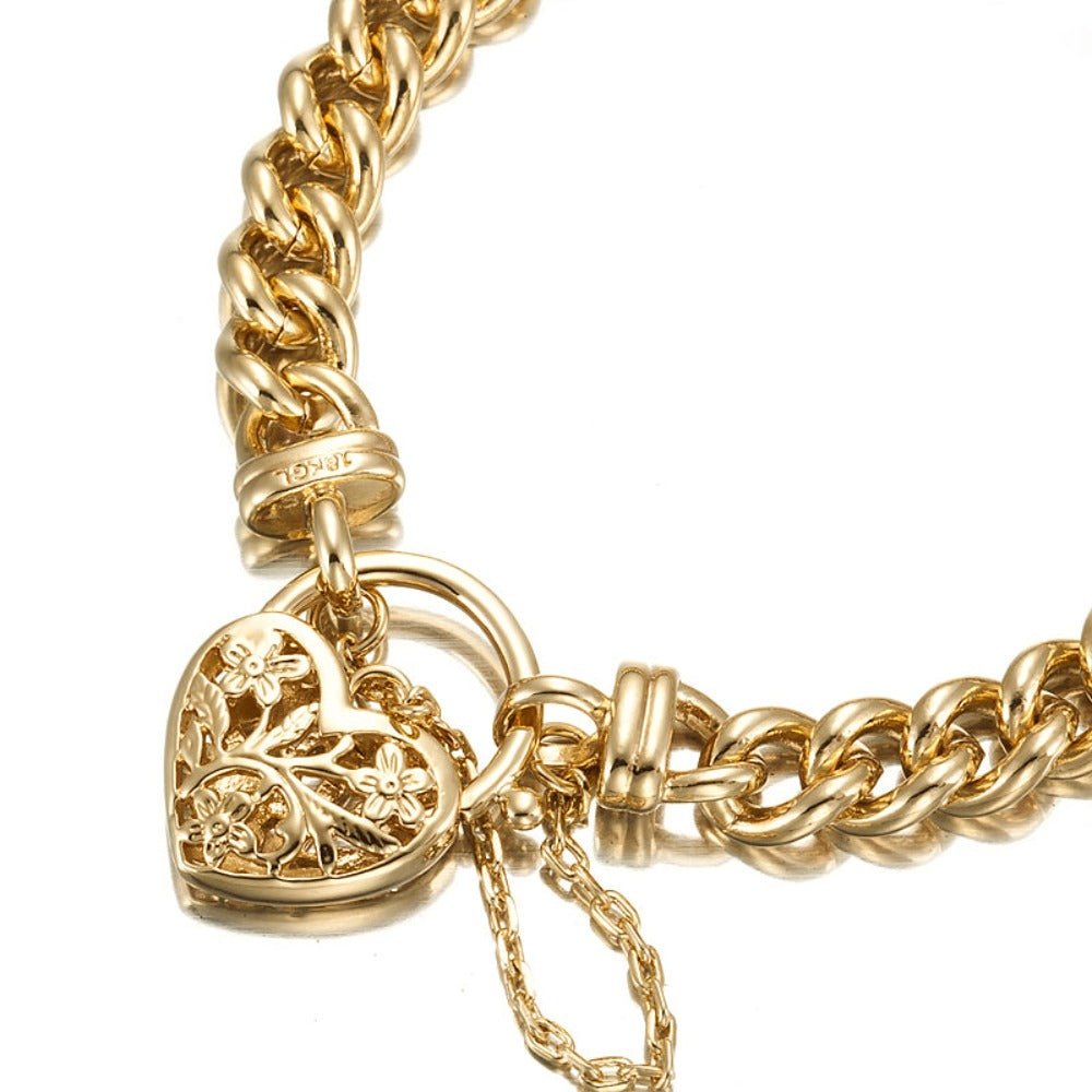 18ct Heavy Yellow Gold Plated Euro Chain Bracelet with a Filigree Locket - USA Made - Brands N More