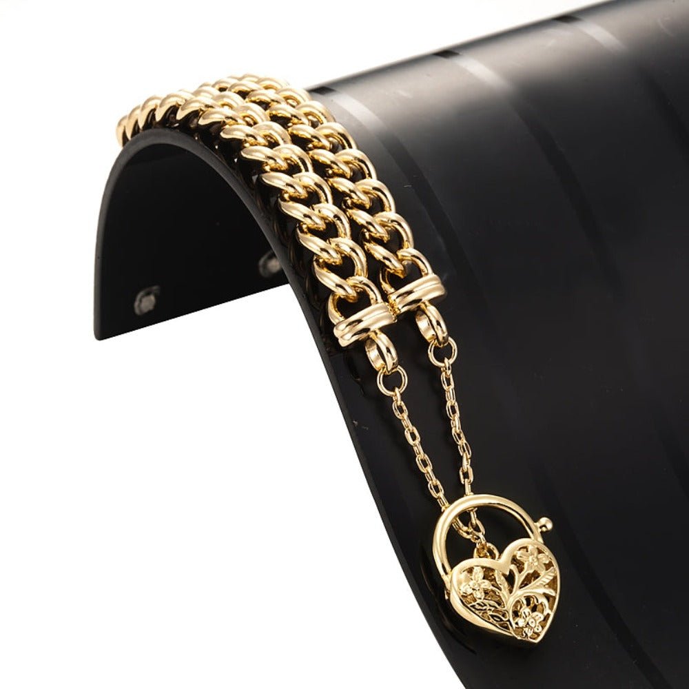 18ct Heavy Yellow Gold Plated Euro Chain Bracelet with a Filigree Locket - USA Made - Brands N More