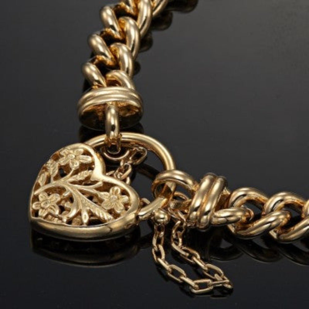 18ct Heavy Yellow Gold Plated Euro Chain Bracelet with a Filigree Locket - USA Made - Brands N More
