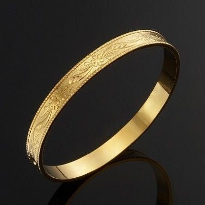 18ct Heavy Yellow Gold Plated Filigree Plain 8mm Bangle - USA Made - Brands N More