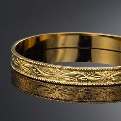 18ct Heavy Yellow Gold Plated Filigree Plain 8mm Bangle - USA Made - Brands N More