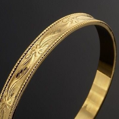 18ct Heavy Yellow Gold Plated Filigree Plain 8mm Bangle - USA Made - Brands N More