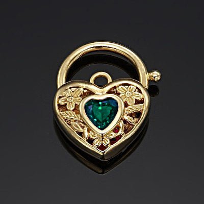 18ct Heavy Yellow Gold Plated Green Filigree Heart Locket - USA Made - Brands N More