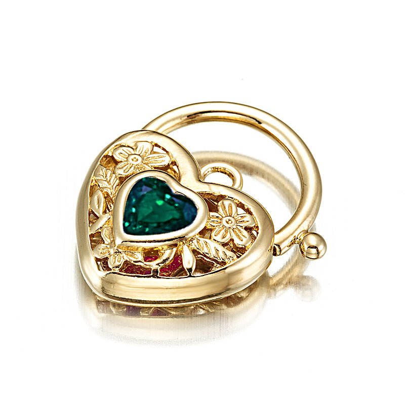 18ct Heavy Yellow Gold Plated Green Filigree Heart Locket - USA Made - Brands N More