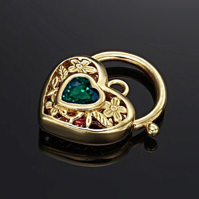 18ct Heavy Yellow Gold Plated Green Filigree Heart Locket - USA Made - Brands N More