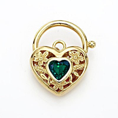 18ct Heavy Yellow Gold Plated Green Filigree Heart Locket - USA Made - Brands N More