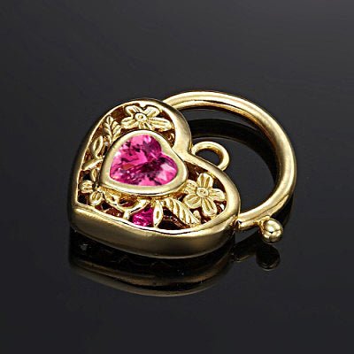 18ct Heavy Yellow Gold Plated Pink Filigree Heart Locket - USA Made - Brands N More