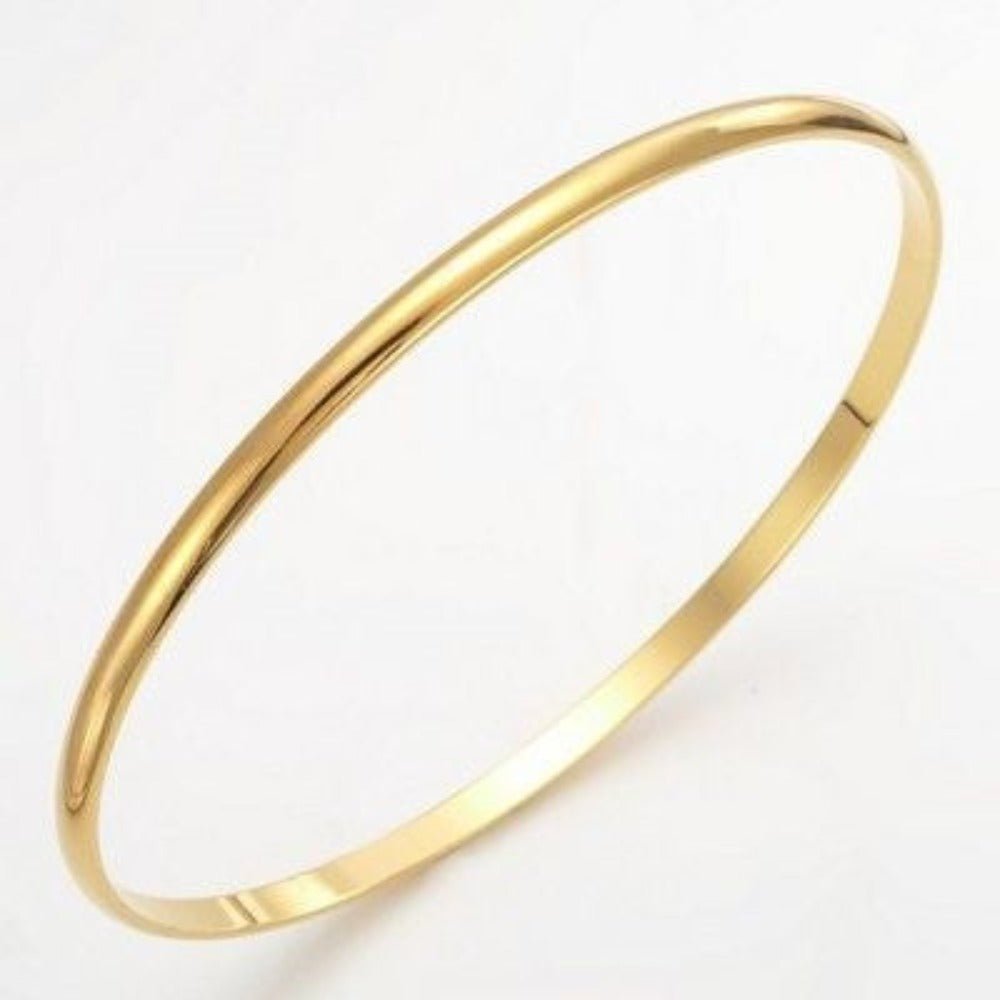 18ct Heavy Yellow Gold Plated Plain 3mm Bangle - USA Made - Brands N More