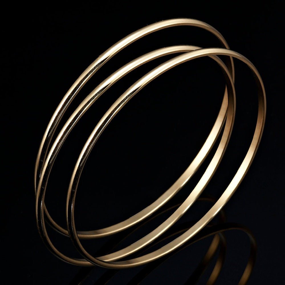 18ct Heavy Yellow Gold Plated Plain 3mm Triple Bangle Set - C104 - YYY - Brands N More