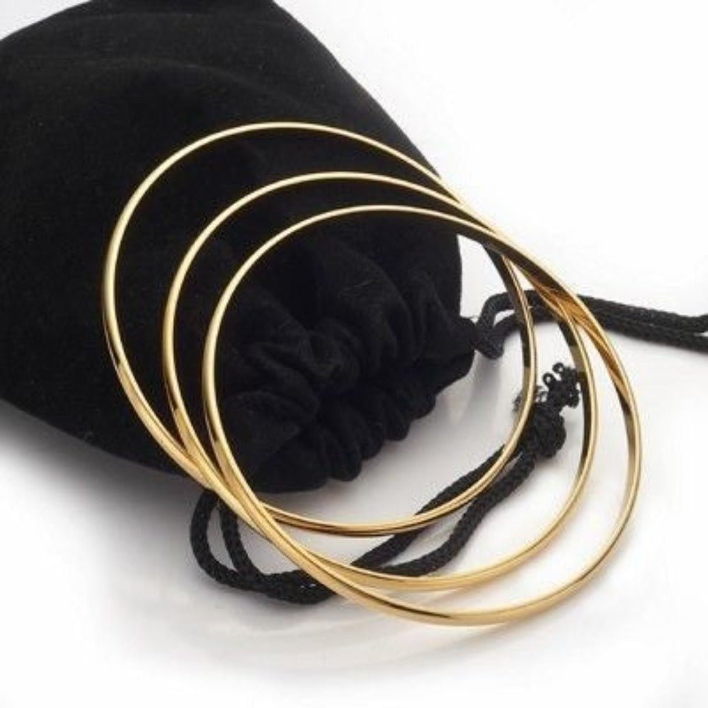 18ct Heavy Yellow Gold Plated Plain 3mm Triple Bangle Set - C104 - YYY - Brands N More