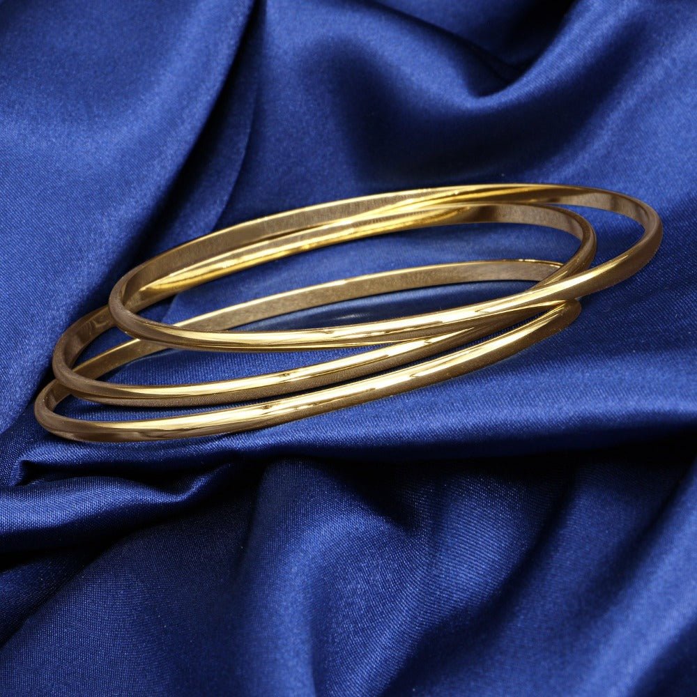 18ct Heavy Yellow Gold Plated Plain 3mm Triple Bangle Set - C104 - YYY - Brands N More