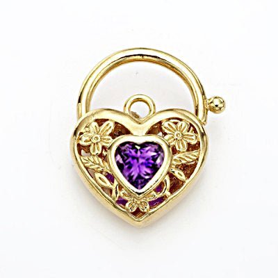 18ct Heavy Yellow Gold Plated Purple Filigree Heart Locket - USA Made - Brands N More