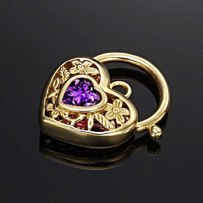 18ct Heavy Yellow Gold Plated Purple Filigree Heart Locket - USA Made - Brands N More