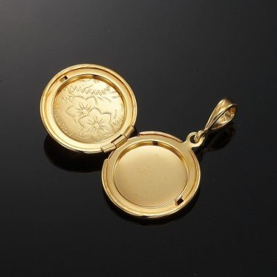 18ct Heavy Yellow Gold Plated Round Locket Pendant - USA Made - Brands N More