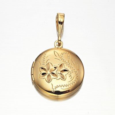 18ct Heavy Yellow Gold Plated Round Locket Pendant - USA Made - Brands N More