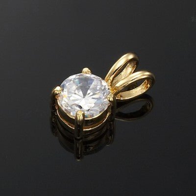 18ct Heavy Yellow Gold Plated Round Simulated Diamond Pendant - USA Made - Brands N More