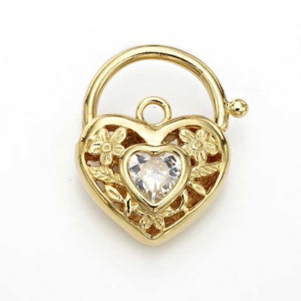 18ct Heavy Yellow Gold Plated Simulated Diamond Filigree Heart Locket - USA Made - Brands N More