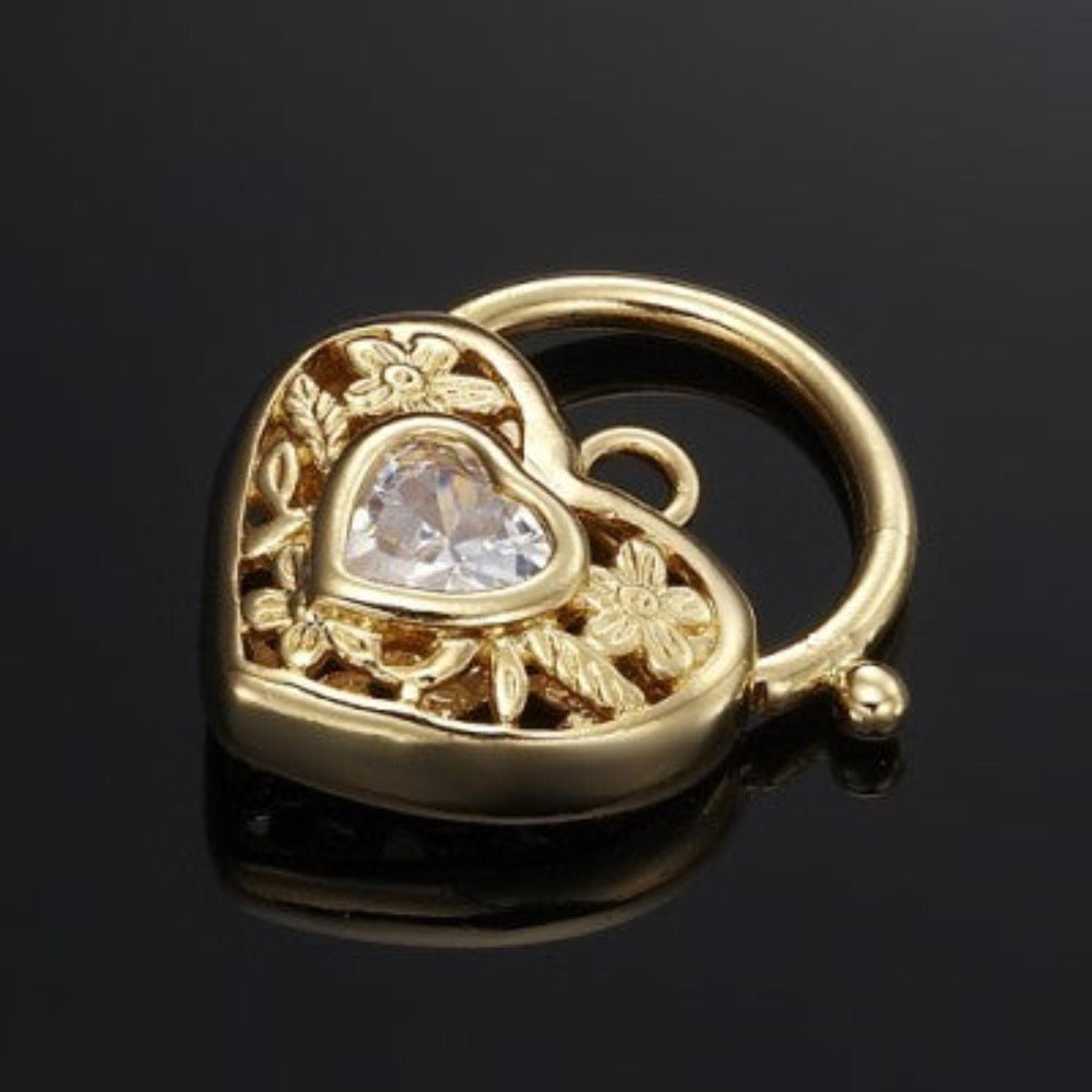 18ct Heavy Yellow Gold Plated Simulated Diamond Filigree Heart Locket - USA Made - Brands N More