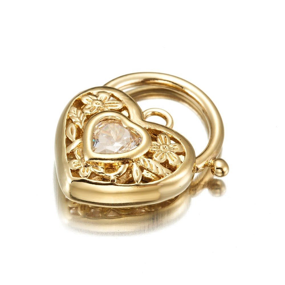 18ct Heavy Yellow Gold Plated Simulated Diamond Filigree Heart Locket - USA Made - Brands N More